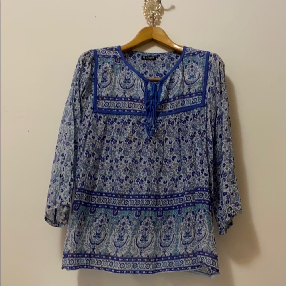 HENNA COLOR BLUE BLOUSE  SIZE M